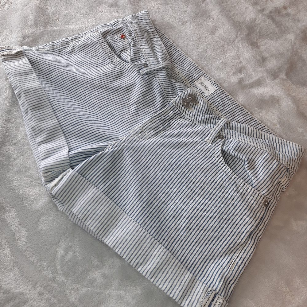 Hudson Striped Croxley Mid Thigh Shorts White & Blue Size 28 - Picture 8 of 8